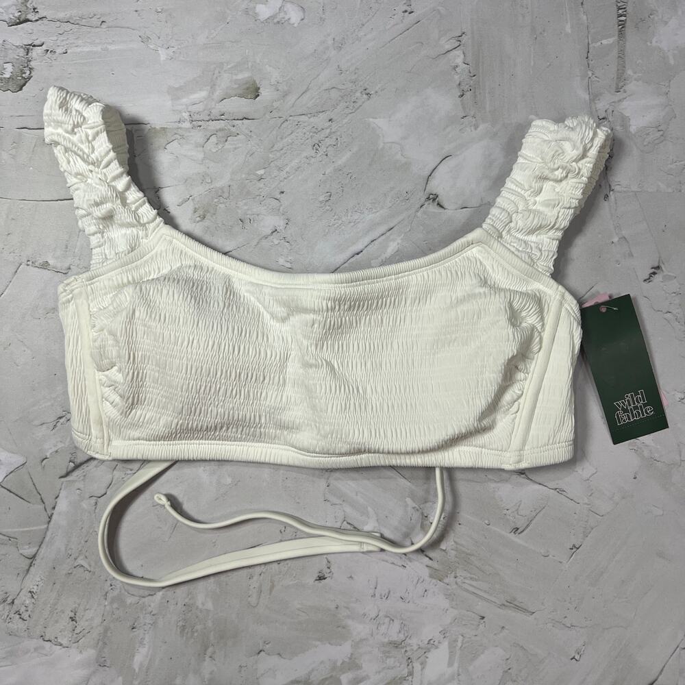 NEW Wild Fable White Smocked SIZE D/DD Bikini Top Removable Textured TARGET NWT